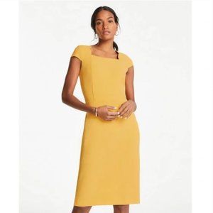 Ann Taylor Cap Sleeve Scalloped Square Neck Dress